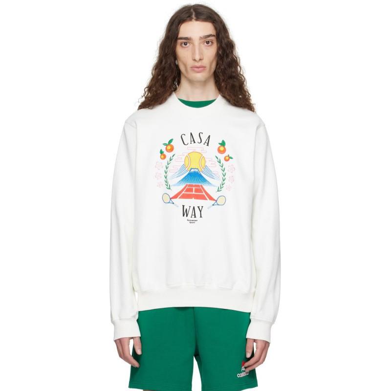 Casablanca Print Crew Neck Sweatshirt Couples Regular Fit Casual Top