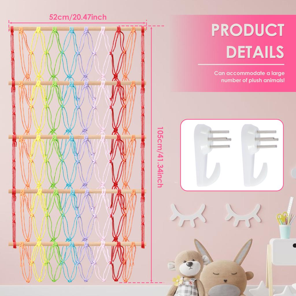 4-Layer Stuffed Toy Storage Hammock Net Large Capacity Stuffed Animal Storage Boho Hanging Toy Organizer for Playroom Bedroom