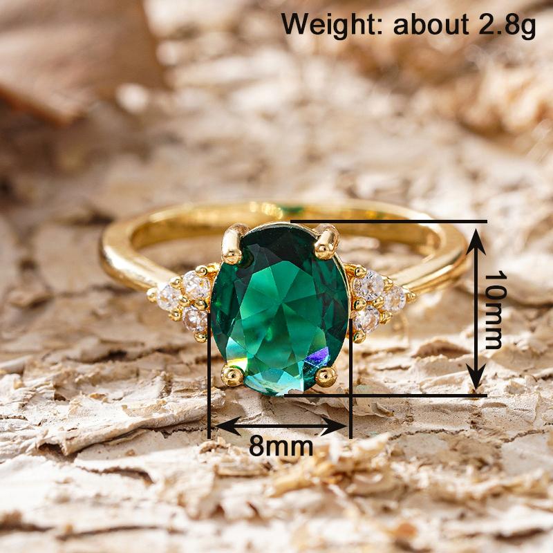 Huitan Fancy Gold Color Ring for Women Luxury Party Fashion Accessories Simple Style Inlaid Bright Green CZ Jewelry for Wedding