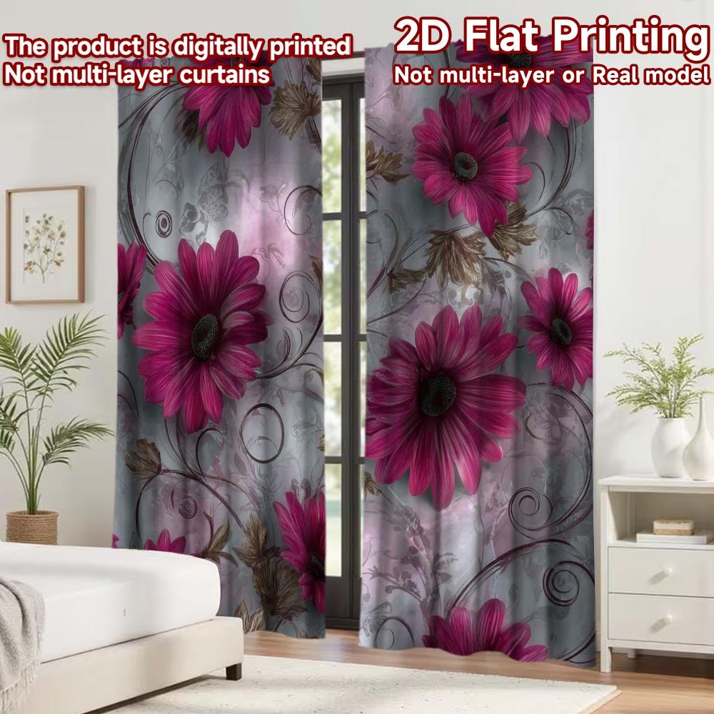 2D flat printing 2pcs Curtain Curtain Floral Elegance Design Digital Printed Polyester Drapes Birthday Party Perfect for Yard &