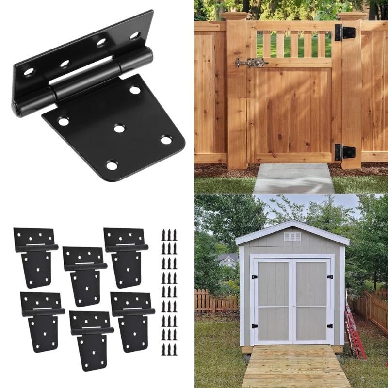4Pcs Heavy Duty Black Iron Gate Hinges Replacement Barn Gate Hinge Hardware Folding Garden Gate Hinge Easy to Use