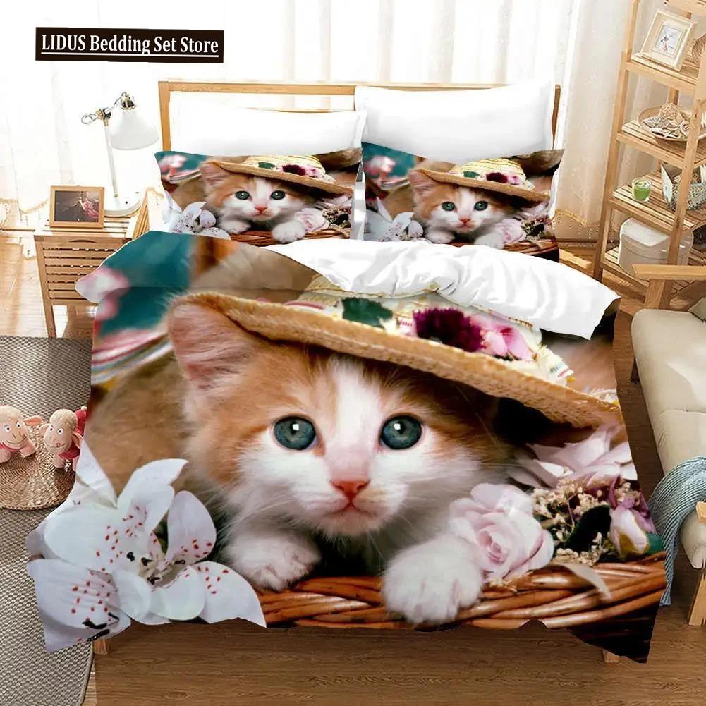 Cat Duvet Cover Collection Cat Lover Gifts Bedding For Women Cute Kitten Pattern Bedroom Decor Twin Double Queen King Size Quilt Cover