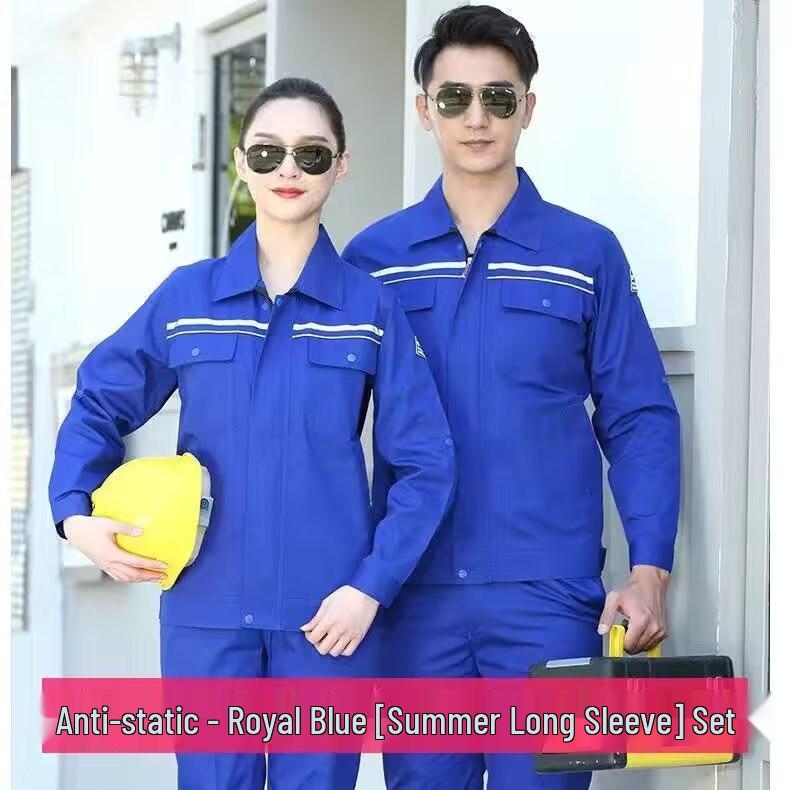 Unisexové antistatické pracovní oděvy s dlouhým rukávem a reflexními pruhy na jaro, léto, podzim – Ideální pro čerpací stanice a petrochemický průmysl.