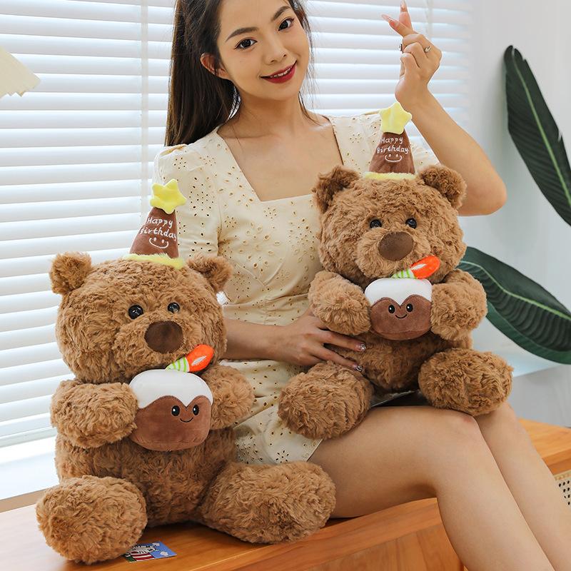Kawaii Plush Toy Cute Bear Stuffed Doll Candle Pillow Birthday Cake Bear Gift for Kids Christmas Present for Girlfriend Large