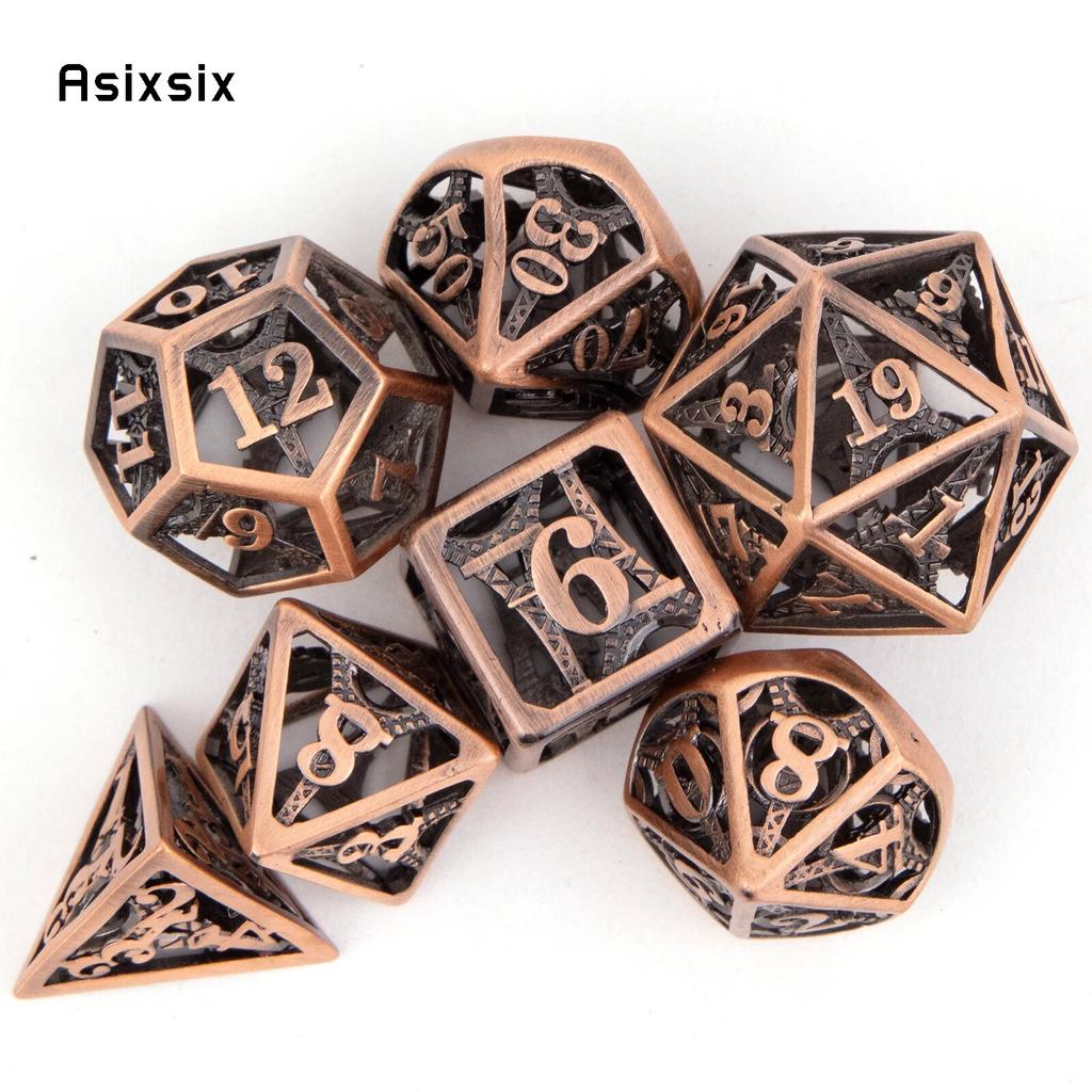 7 sztuk miedziana wieża metalowe kostki pusty metalowy zestaw kości wielościennych nadaje się do odgrywania ról RPG gra planszowa gra karciana