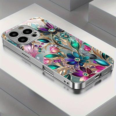 Luxury Colorful Flowers Pattern Electroplated Phone Case For Samsung Galaxy S25 S24 S23 Ultra Plus FE Tempered Glass Cover