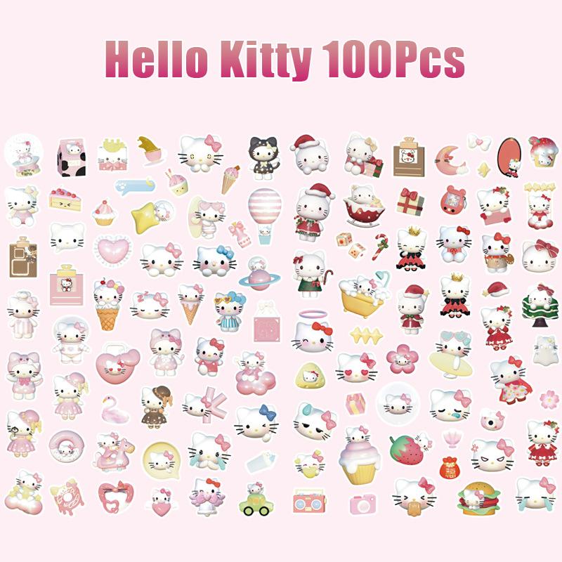 50 100Pcs Sanrio Laptop Stickers Cartoon Hello Kitty Cinnamoroll Kuromi Melody Cute Suitcase Guitar Waterproof Sticker Toys