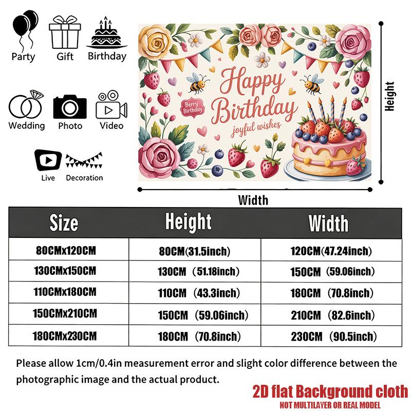 Floral Gifts Teacup Birthday Celebration Banner, Multicolor Polyester Backdrop for Party Decorations