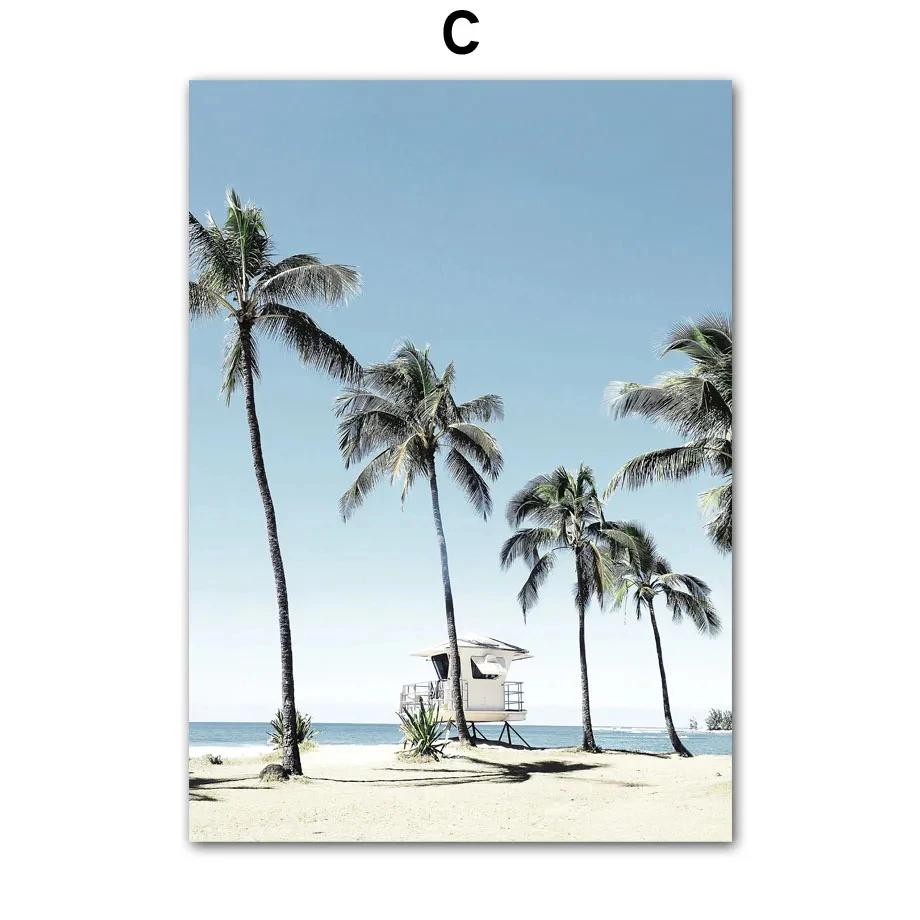 Beach Waves Coconut Trees Seagulls Wall Art  Summer Seascape Canvas PaintingPoster And Prints Picture For Living Room Home Decor