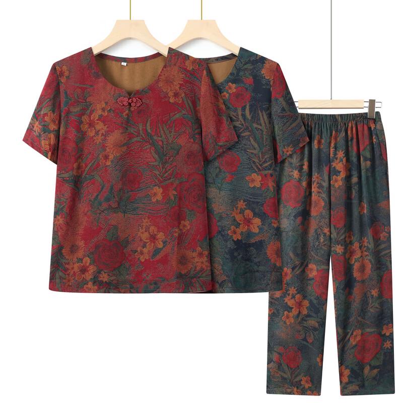 YUZHAOLIN Women's Elderly Summer Floral Print Two-Piece Set