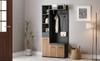 Armadio Compatto 80*35*175cm, Mobiletto Portaoggetti con 2 Ganci Appendiabiti, Mobiletto da Ingresso, Appendiabiti con Panca per Scarpe, Armadietto Imbottito, Colore Nero + Legno