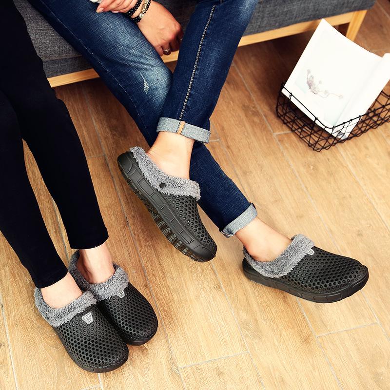 2021 fleece bag and cotton slippers manufacturer winter warm hole cotton drag couple cotton slippers