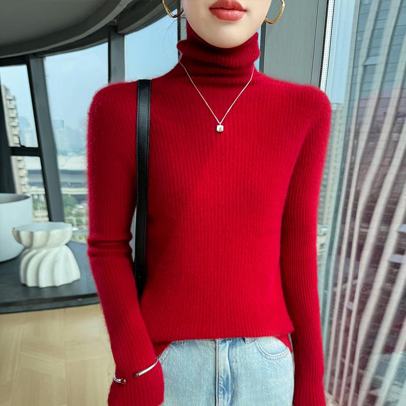 Women's 100% Pure Wool Slim-Fit Mock Neck Sweater, Autumn/Winter 2025 New Style