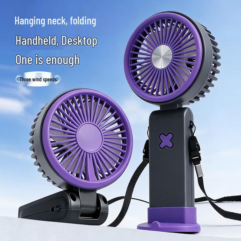 USB Rechargeable Cartoon Handheld Desktop Fan with Phone Holder & Silent High-Power Wind