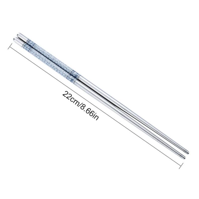 5/10/15/20Pairs Stainless Steel Porcelain Print Chopsticks Non-Slip Chinese Chopstick For Cooking Eating Easy To Clean