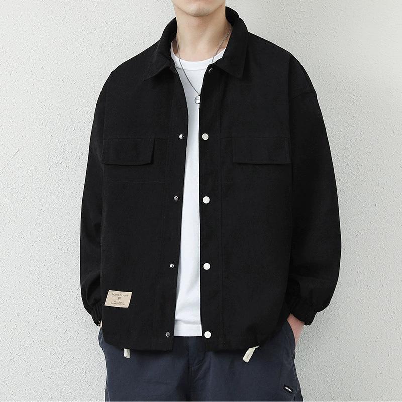 Spring and Autumn Men's Versatile Solid Color Lapel Solid Color Jacket Hong Kong Style Loose Jacket Trendy Workwear Men