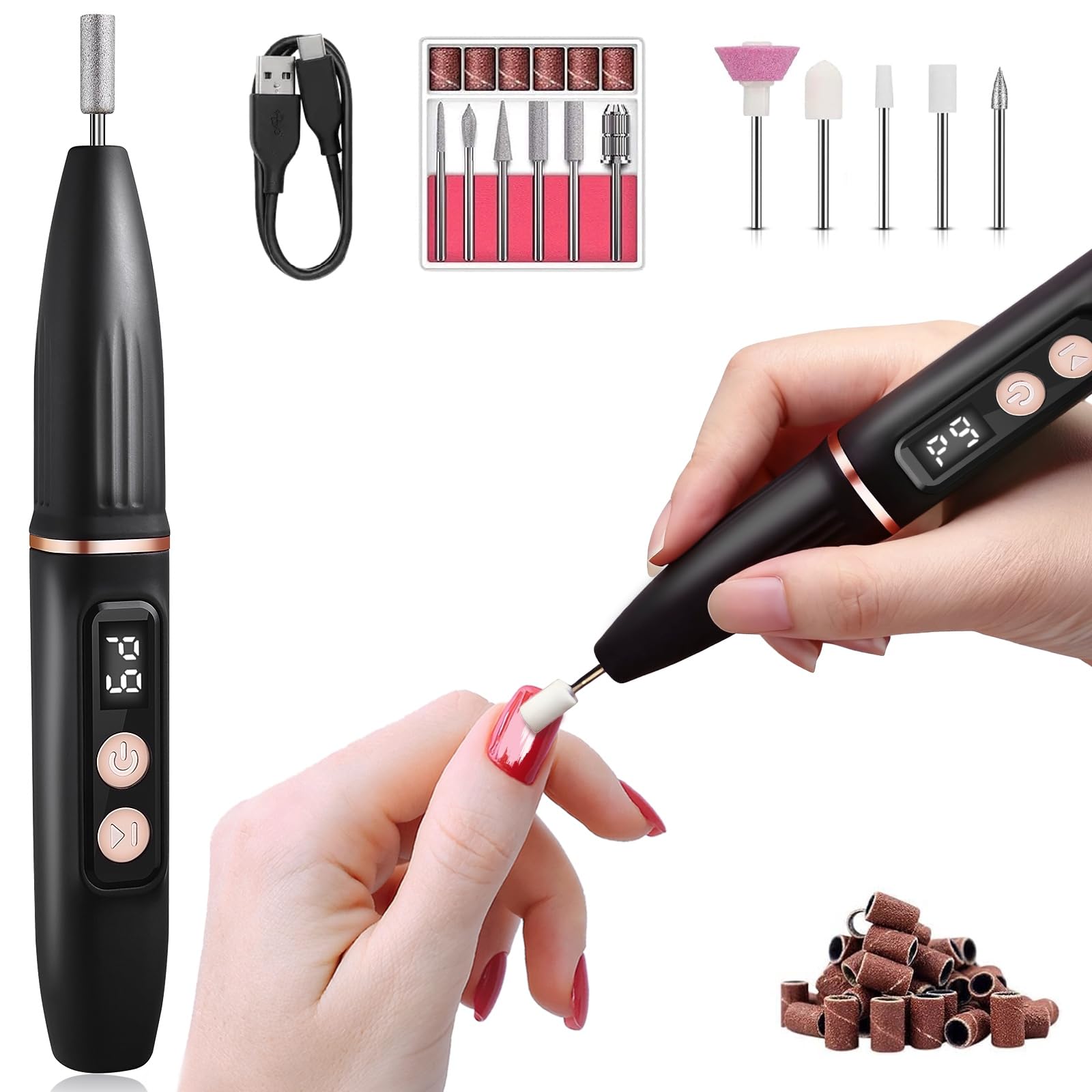 

Electric Nail Machine New Release Nail nail machine with 20000RPM Cuticle and nail Nine speed USB LED Low Forward and reverse Electric nail Includes чёрный