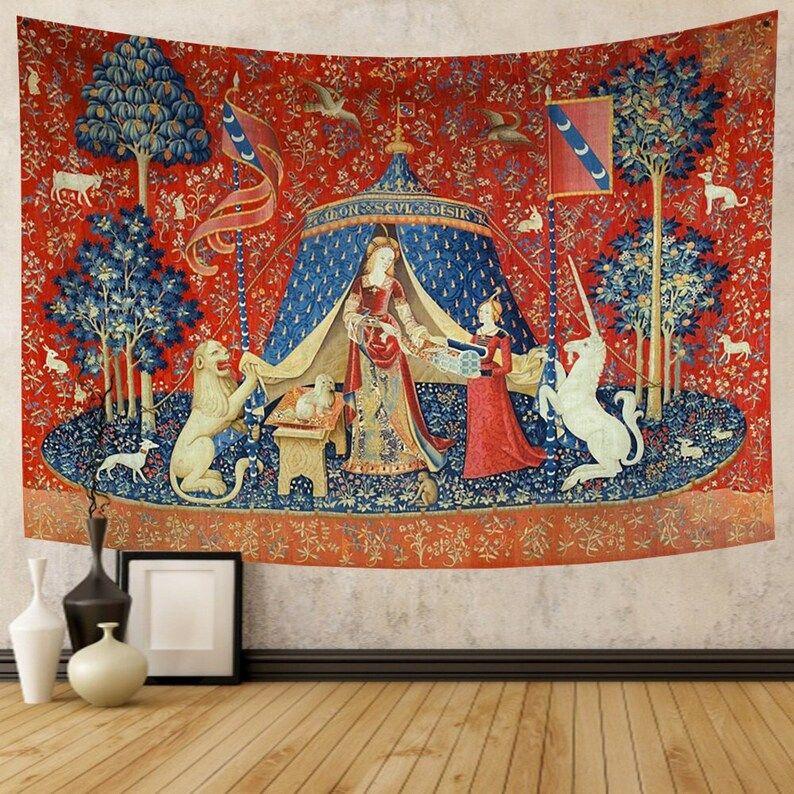 Tapestry of the unicorn and the unicorn of the Middle Ages 75x100