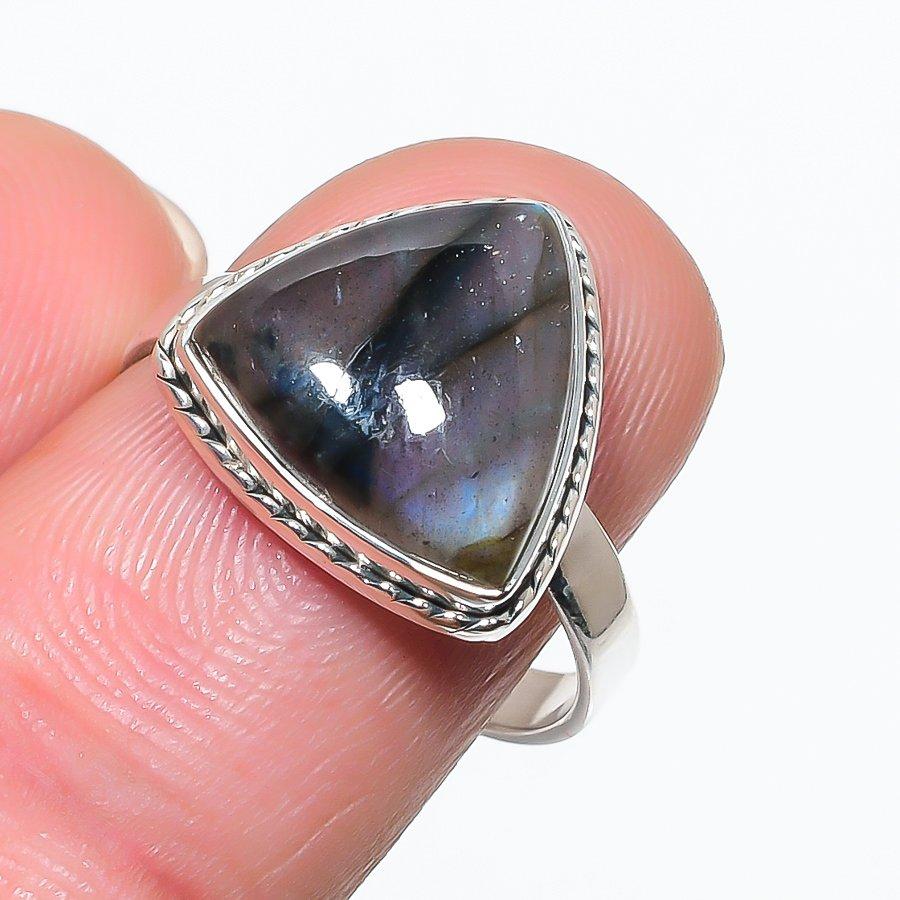 Natural Labradorite Gemstone 925 Solid Sterling Silver Jewelry Ring Size 9 Q7l81