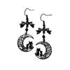 Charm Gothic Black Bowknot Hollowed-out Crescent Moon Kitten Dangle Earrings for Women Halloween Party Witch Jewelry Accessories