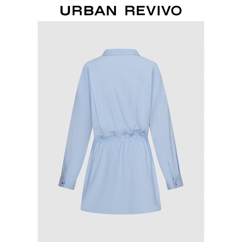 

UR 2025 Autumn Asymmetrical Cotton Shirt Collar Pleated Waist Dress S
