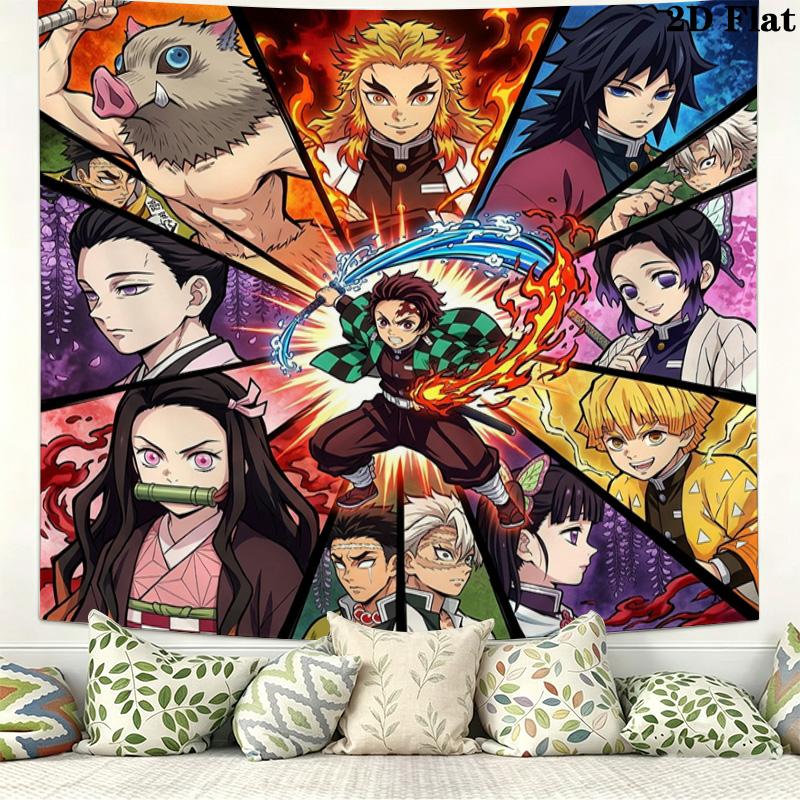 Demon Slayer Kimetsu No Yaiba Wall Tapestry Aesthetic Wall Hanging Printed Fabric Blanket Decorative Tapestries for Bedroom Living Room Home Decor