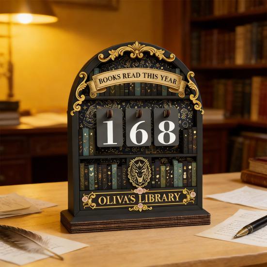 Book Read This Year Counter Track Up to 999 Book Wooden Annual Reading Goal Challenge Tracker with Number Signs Bookshelf Decoration Book Lovers Gift