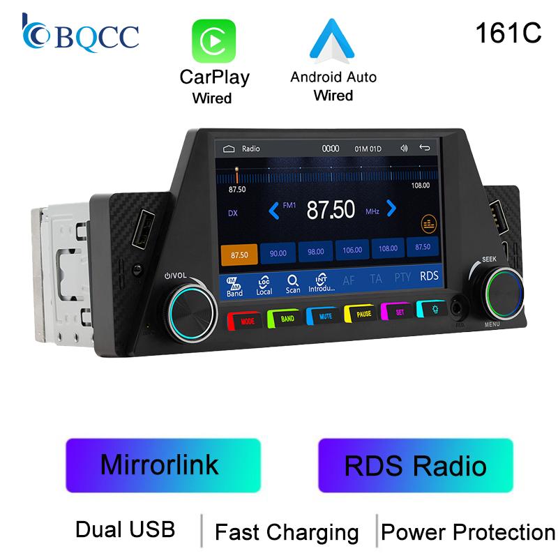 

BQCC 1 Din 4.7 автомобильное радио беспроводное или проводное Android Auto Carplay RDS подсветка кнопок Mirrorlink BT Dual USB Type-c зарядка стерео