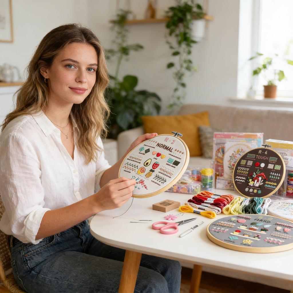 DIY 3D Embroidery Craft For Beginners: Fabric Embroidery Material Kit, 20cm Embroidery Hoop (Not A Finished 30cm Fabric), Four-Piece Set