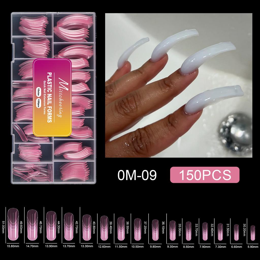 150pcs Pink French Plastic Nail Dual Forms Square Stiletto Nail Extension Molds Quick Building Mould For Manicure DIY Nail Suppl