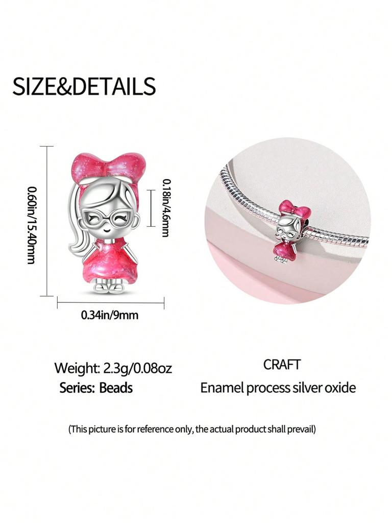 Charms Plata Pink Bow Heart Beads Charm Copper Plated Fit Charms Copperoriginal Bracelet For Jewelry Making Diy Charm