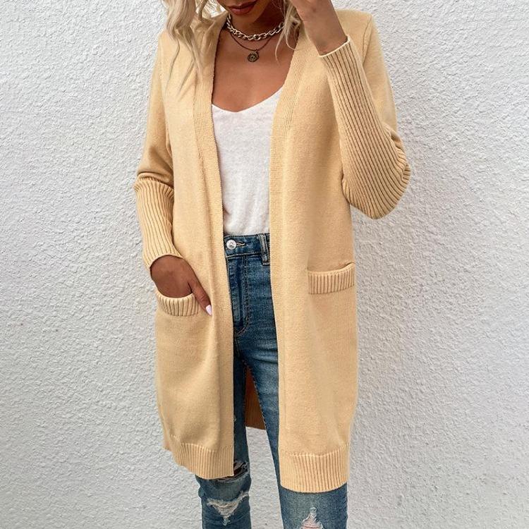 Vintage Solid Color Loose Knitwear V-Neck Long Sleeve Cardigan Sweater Top for Autumn Winter