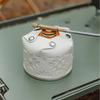 Gas Canister Protective Cover White, Simple and Generous PU Lther Outer Bag with Snap Buttons for Camping Hiking