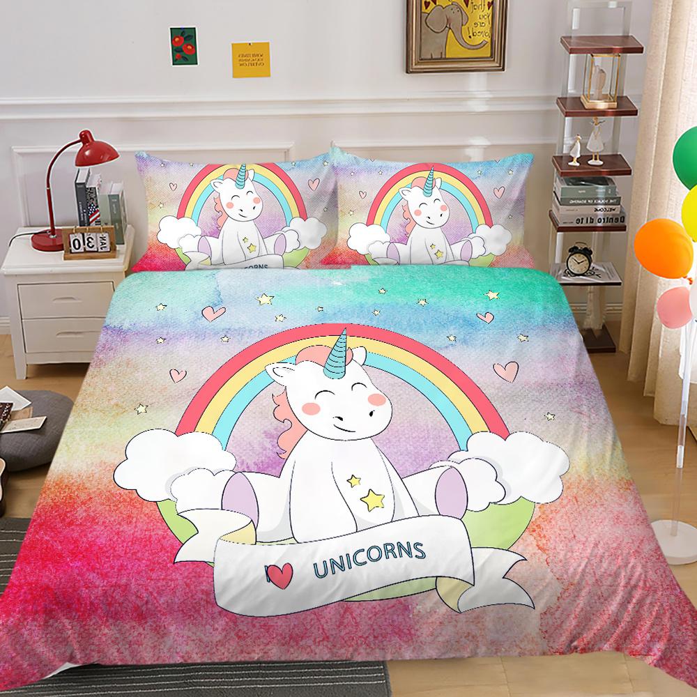 

Покрывало для дома, постельное белье, комплект постельного белья, 2/3 шт., комплект пододеяльников с 3D принтом единорога, наволочка из микрофибры, теплая EU Single 135x200cm