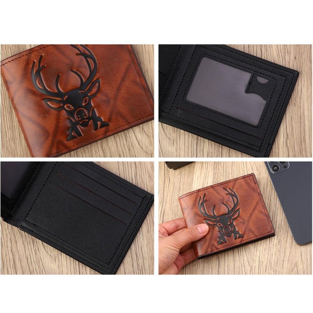 New PU Leather Retro Men's Wallet 3D Embossed Pattern Black Coffee Multiple Pockets Two-Fold Ultra Thin Coin Purse Men Women