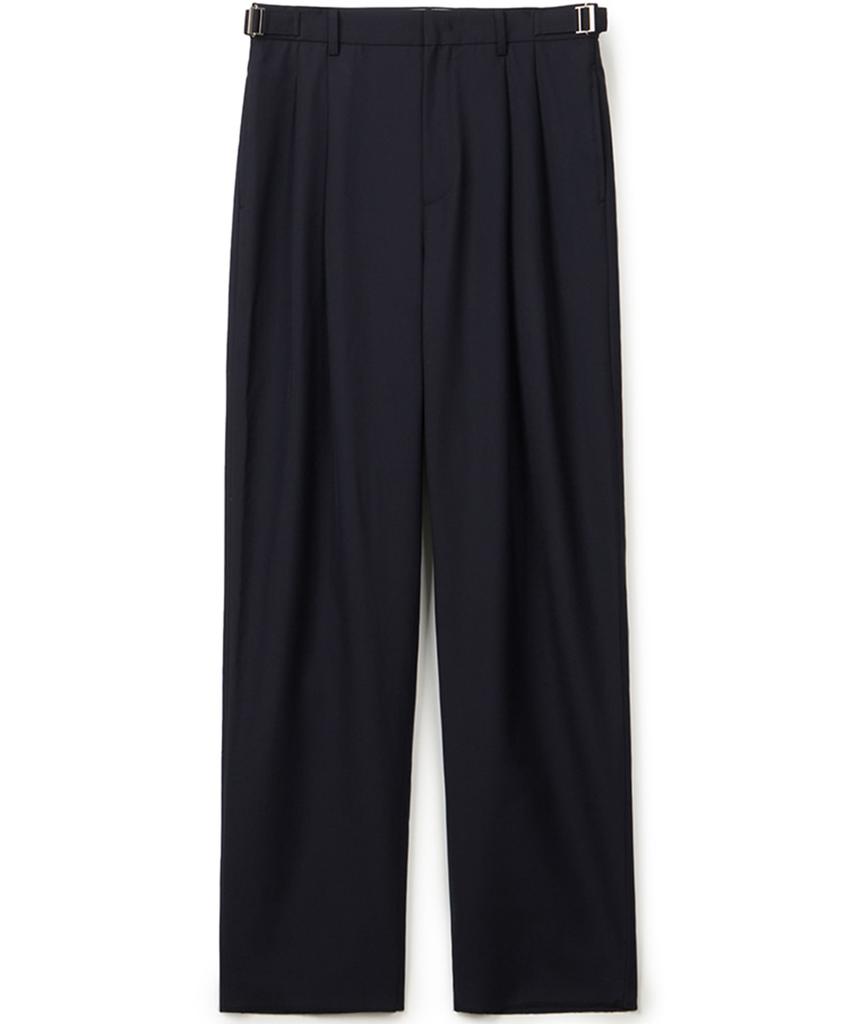 Neibieol Tropical Wool Double-Pleat Wide Pants - Deep Navy