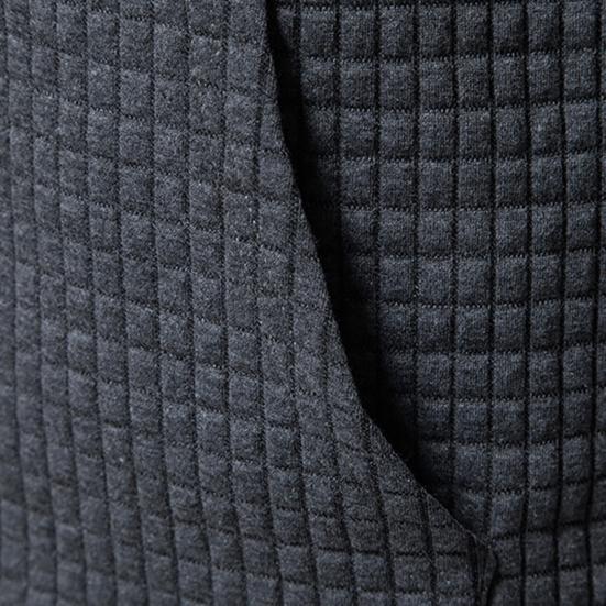 Long Sleeves Drawstring Pocket Waffle Fabric Men Sweatshirt Spring Autumn Plaid Quilting Solid Color Hoodie