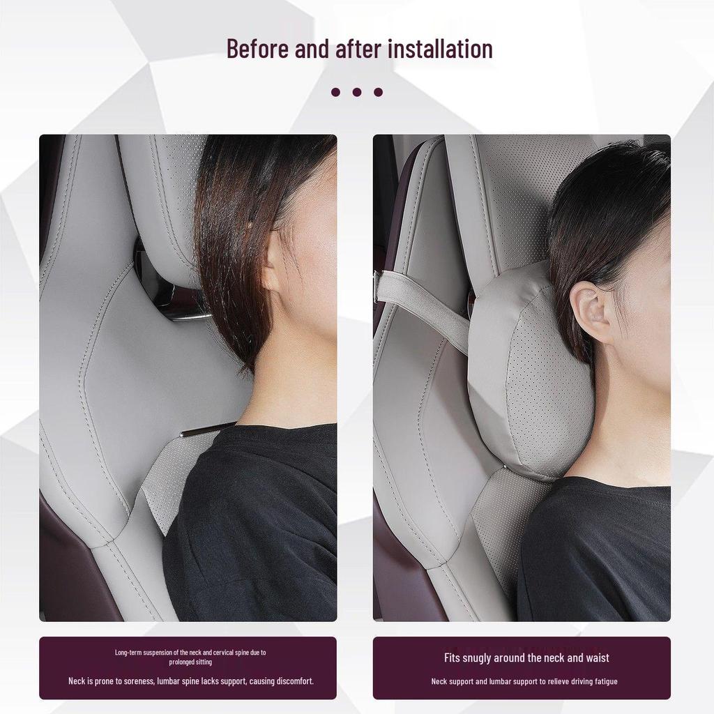 YU7 Headrest and Lumbar Support: Leather Memory Foam Neck Pillow and Lumbar Pad