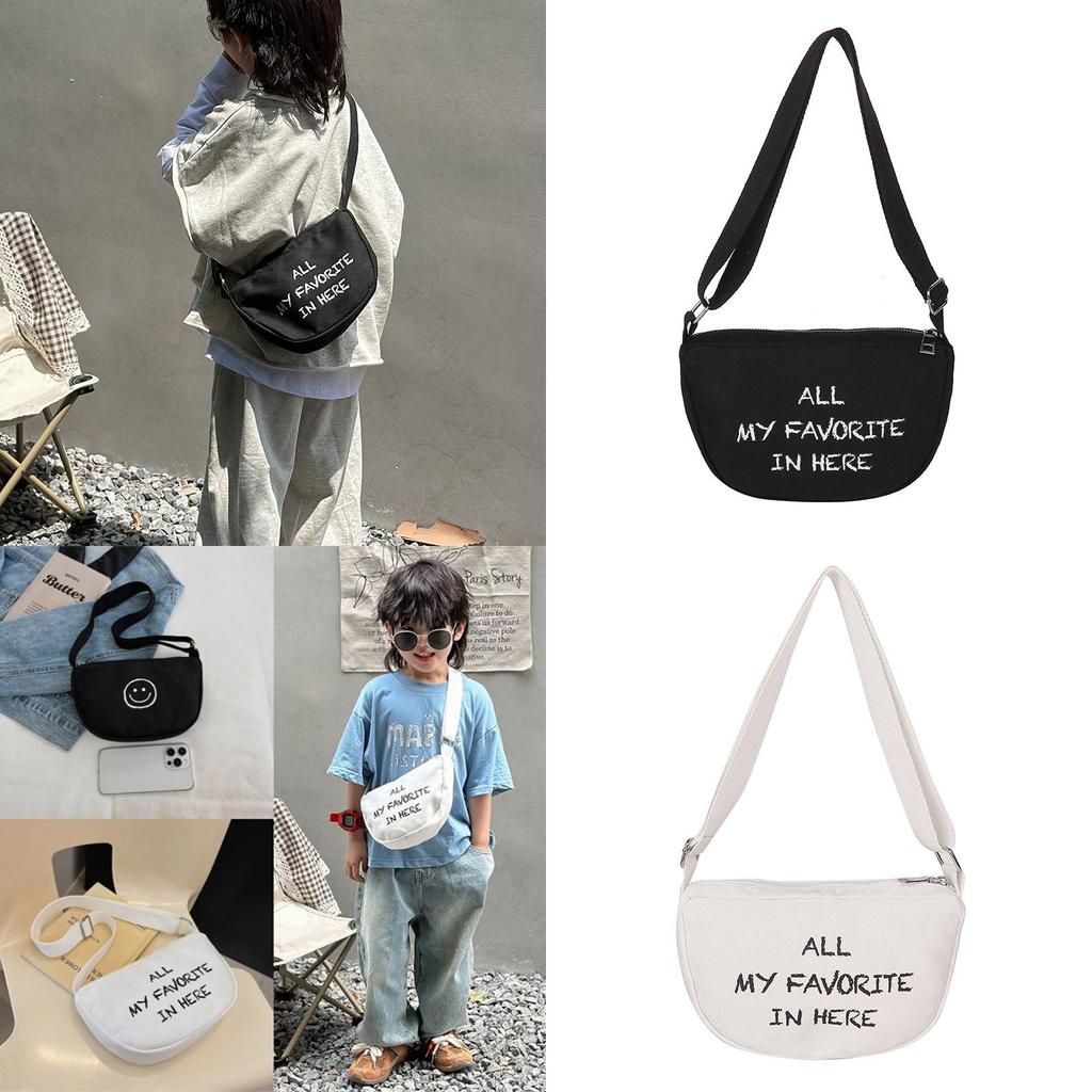 Childrens Canvas Backpack With Letter And Smiley Face Print Design For School And Travel