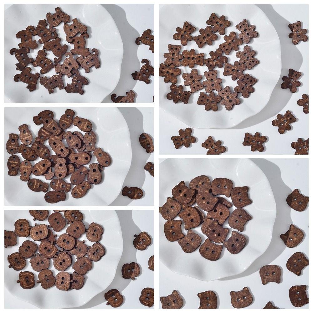 20 Pcs Bear Cat Shape Buttons Wooden Sewing Buttons Creative Projects Fish Buttons Clothing Sewing