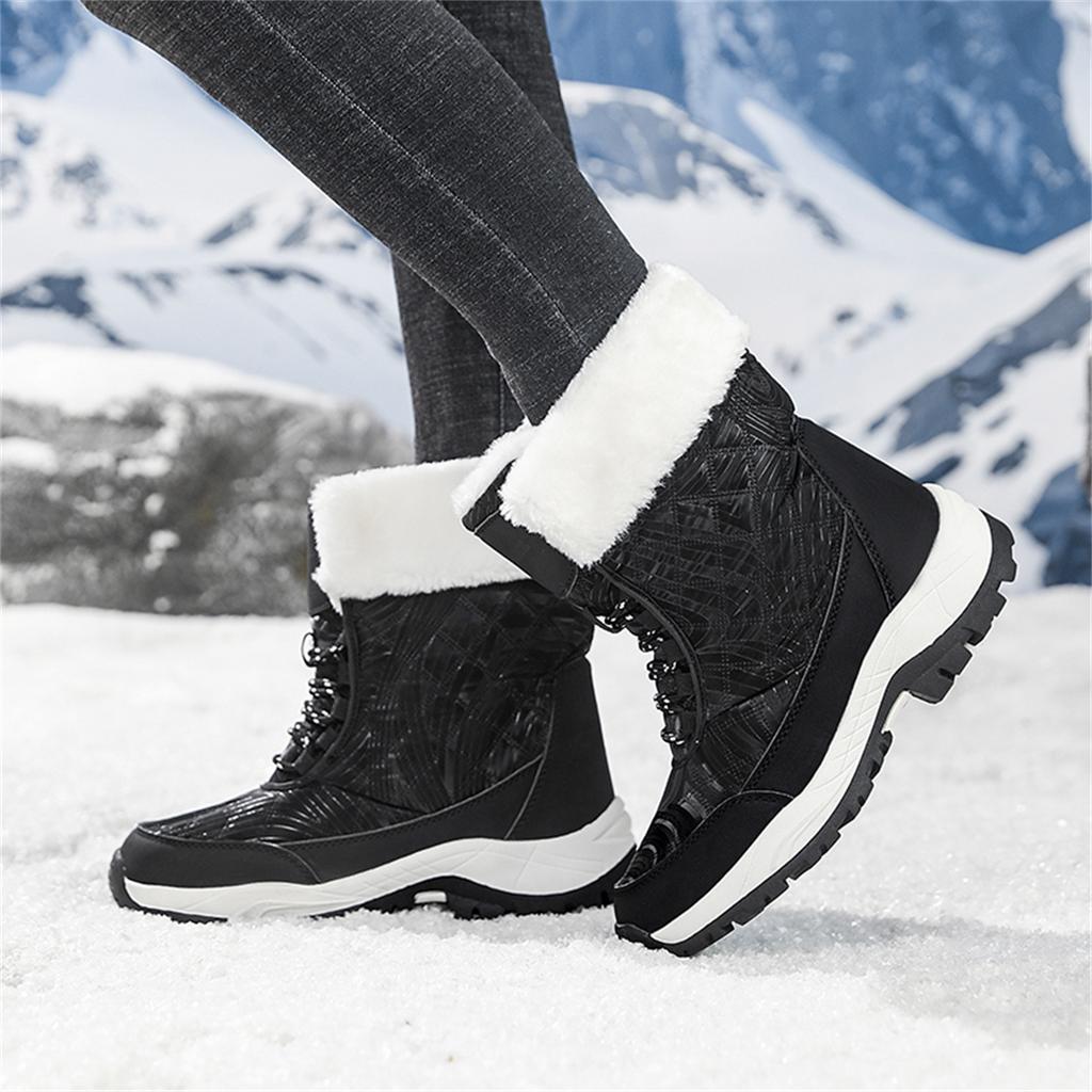 TUINANLE Winter Thick Women's Snow Boots Warm Plush Mid-calf Boots Non Slip Platform Snow Boot Casual Female White Shoes