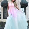 Women's Sexy Backless Zipper Strap Prom Evening Dress Gradient Sleeveless Dress