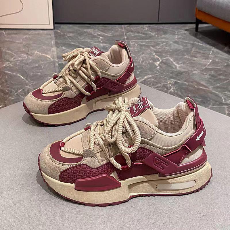 

Retro sports and leisure women s shoes autumn and winter shoes 2025 new Korean version thick-soled velvet little dad shoes 35 красный