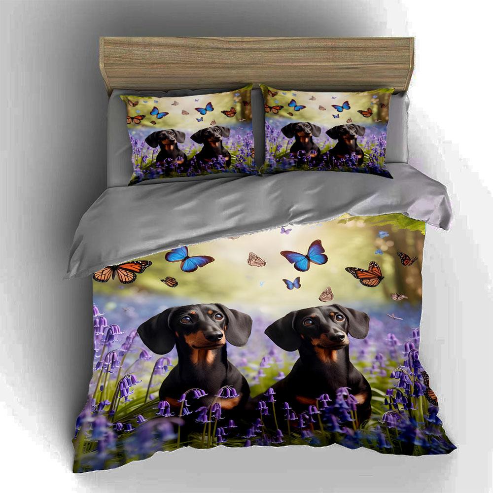 Dogs Butterflies Flowers Bedding Duvet Cover Sets Duvet Covers Pillowcases Gifts (1 * Duvet Cover 2 * Pillowcases, Without Duvet Insert)