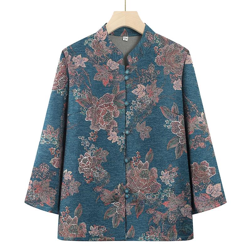 

Women s Spring & Autumn Chinese Style Long Sleeve Cardigan for Middle-aged & Elderly (60-70 yrs) 4XL (135-145 jin) зелёный