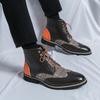 Retro Leather Handmade Patchwork Ankle Boots Fashion Business Formal Men Chelsea Boot Casual Platform Shoes Man 2024 Fall Winter