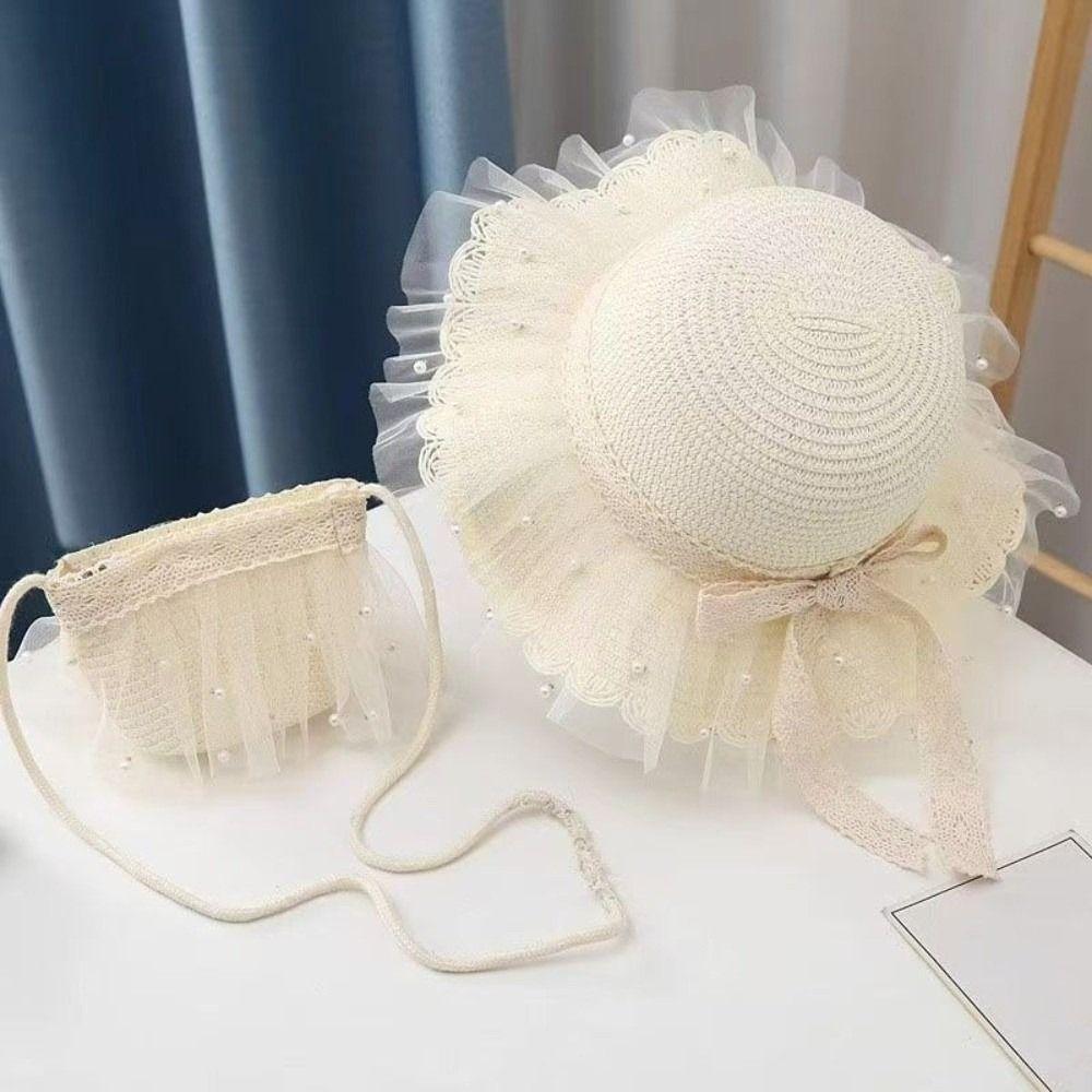 Lace Wide Brim Straw Cap Sun Protection Sunshade Fisherman Hat New Holiday Travel Beach Bags