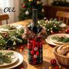 Holiday Party Table Decorations Christmas Sweater Wine Bottle Cover, Faux Fur Collar And Button Festive Cover for Home Coat Design Plaid Clothes