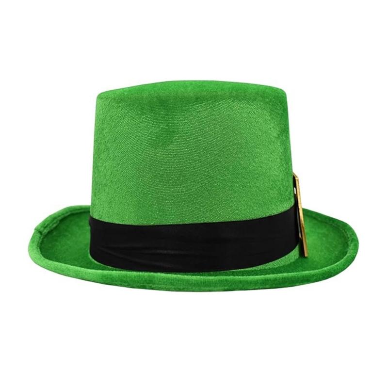 StPatrick Day Green Hat with Gold Buckle Roll Brims Tall Hat Irish National Day Celebration Party Hat Festival Accessory