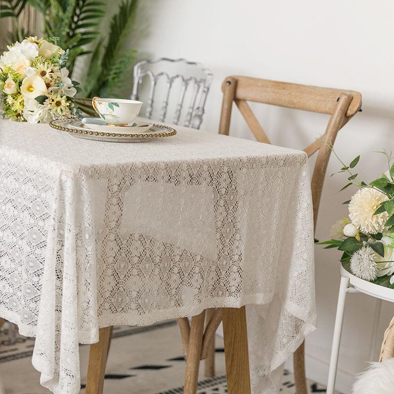 Elegant French Wheat and Floral Lace Tablecloth - RectangularTable Cover with Ruffled Edges, Ideal for Kitchen & Dining Decor, Dining Table Accessory